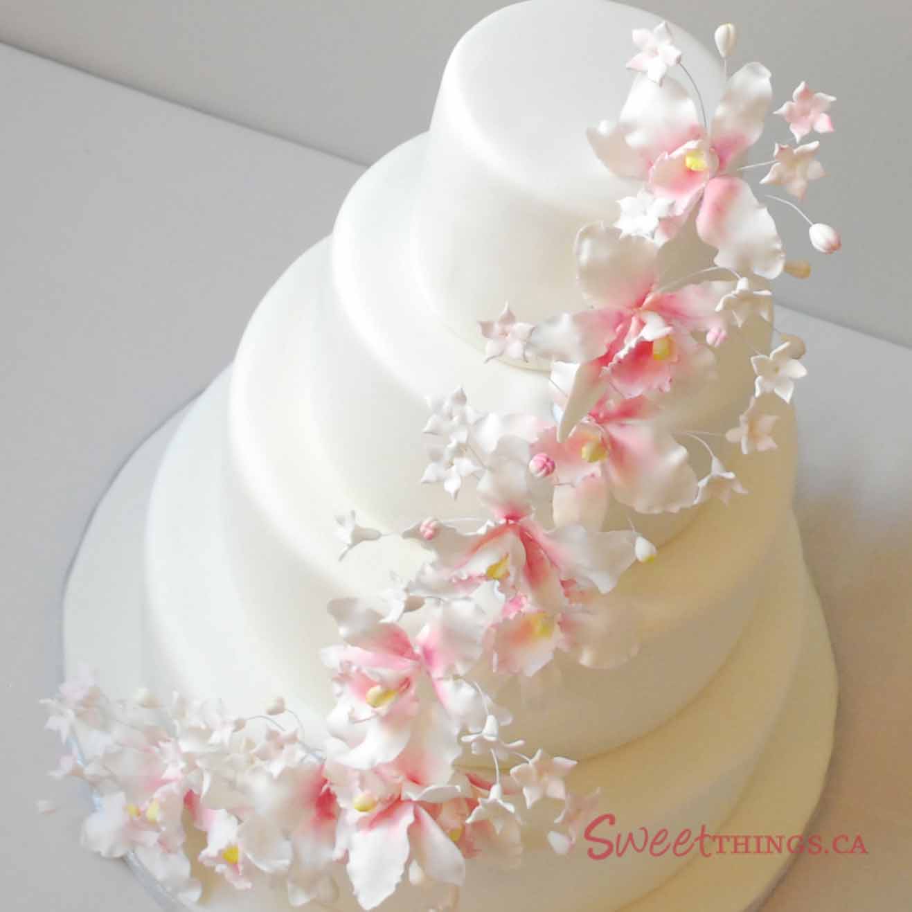 Wedding Cake with Pink Orchids