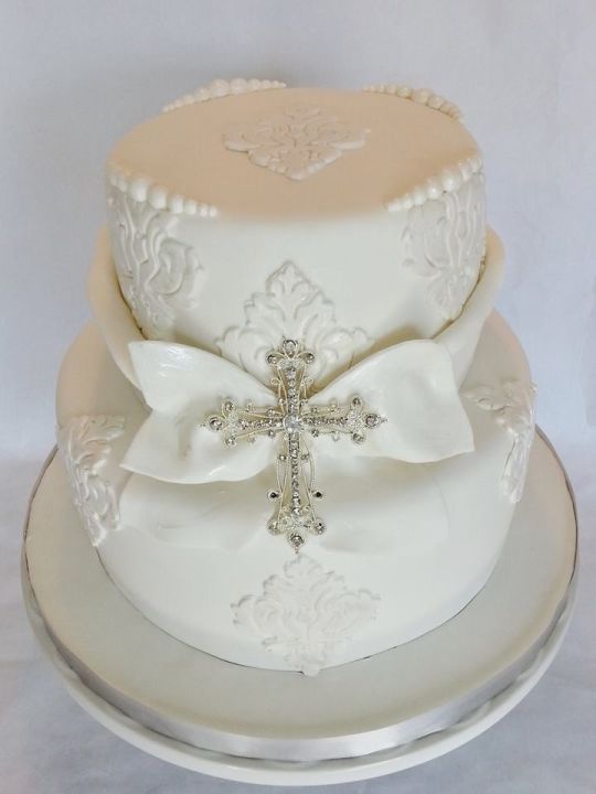 White Baptism Cake