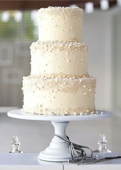 White Wedding Cake with Pearls