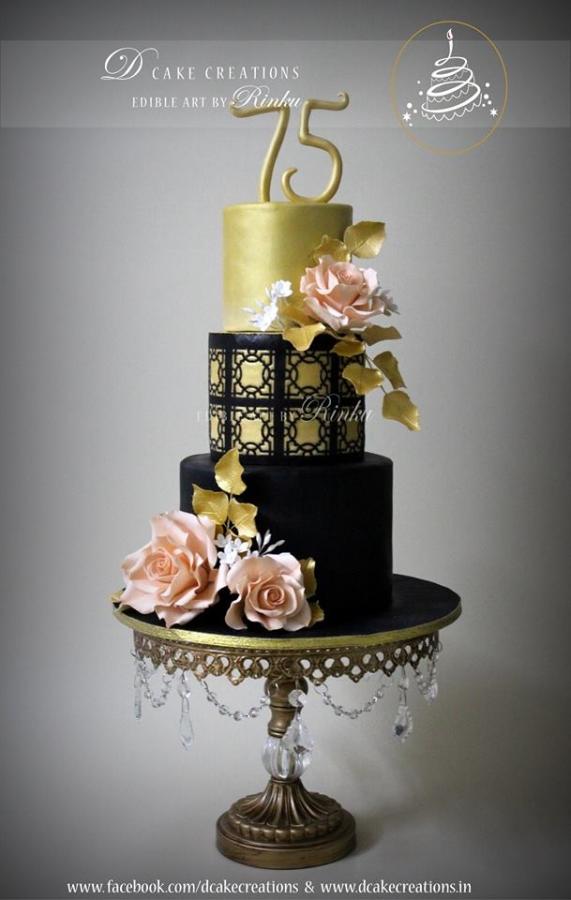 Black and Gold 75th Birthday Cake