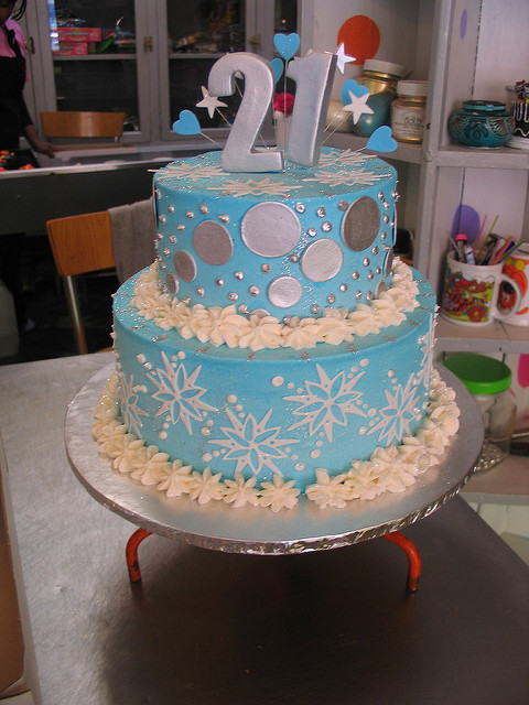 Blue and Silver 2 Tier Birthday Cakes