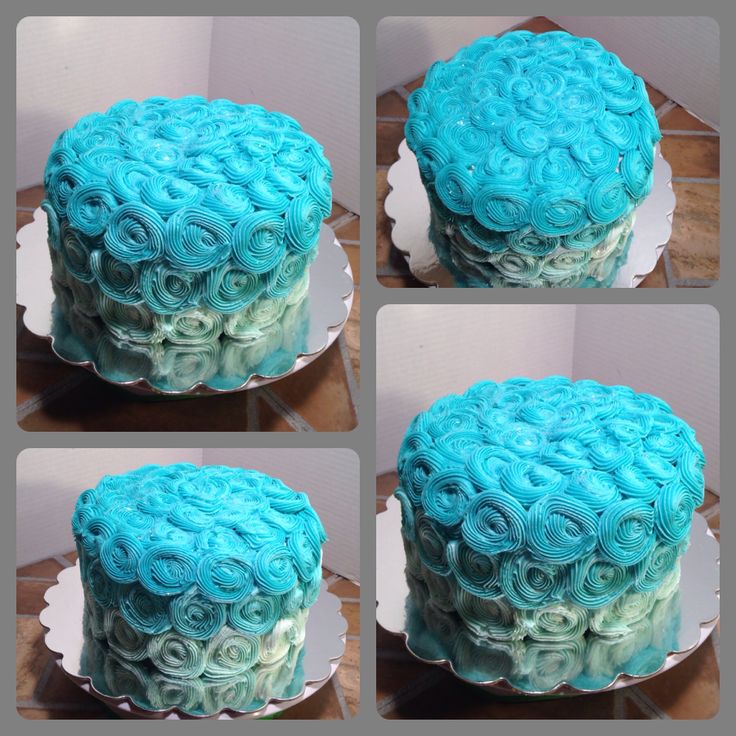 Blue Ombre Rosette Cake