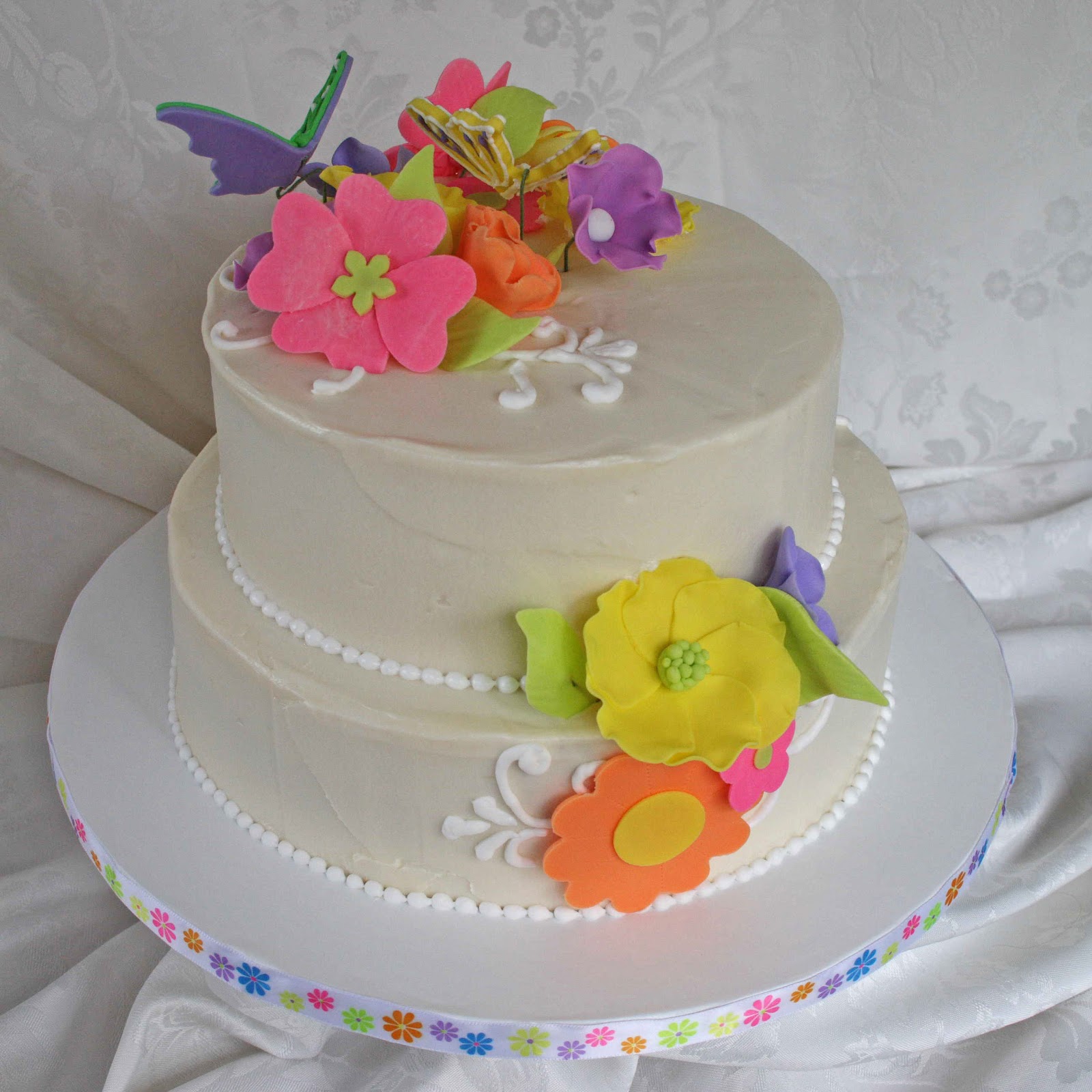 Cake with Flowers and Butterflies