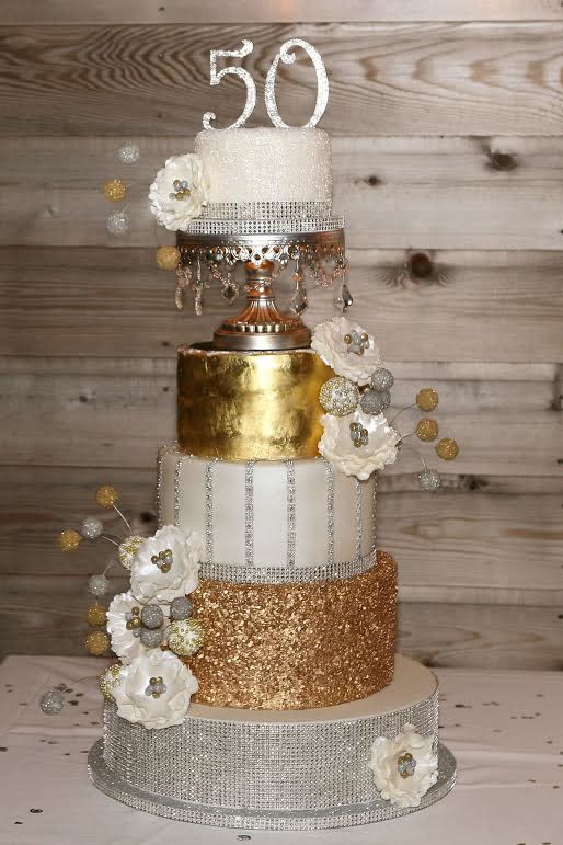 Gold and Silver 50th Birthday Cake