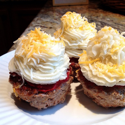 Meatloaf Cupcakes with Mashed Potatoes