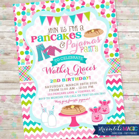 Pancakes and Pajamas Birthday Party Invitations