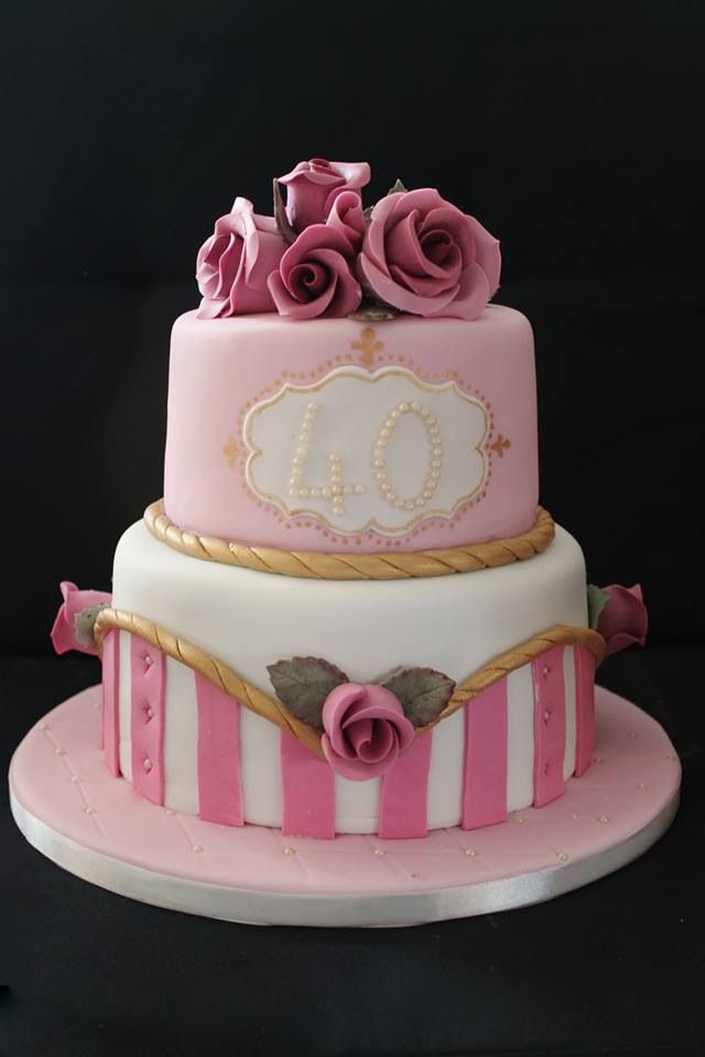 Pink and Gold Two Tier Birthday Cake