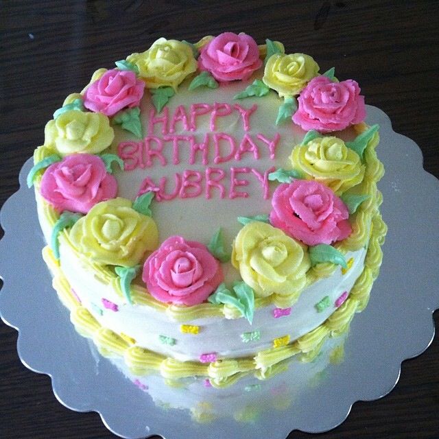 Pink and Yellow Roses Birthday Cake