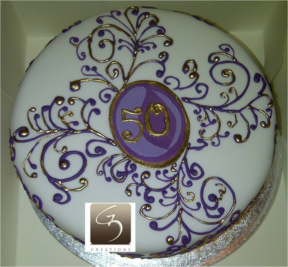 Purple and Gold 50th Birthday Cake