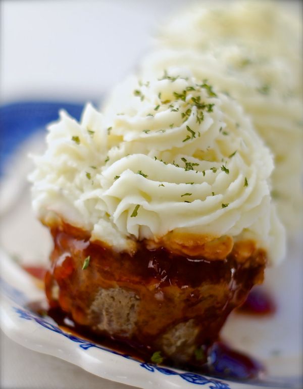 Stuffed Meatloaf Cupcakes with Mashed Potatoes