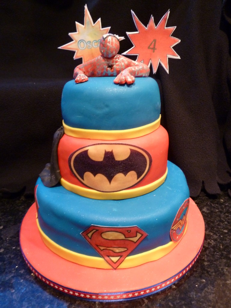 Three Tier Super Heroes Birthday Cake