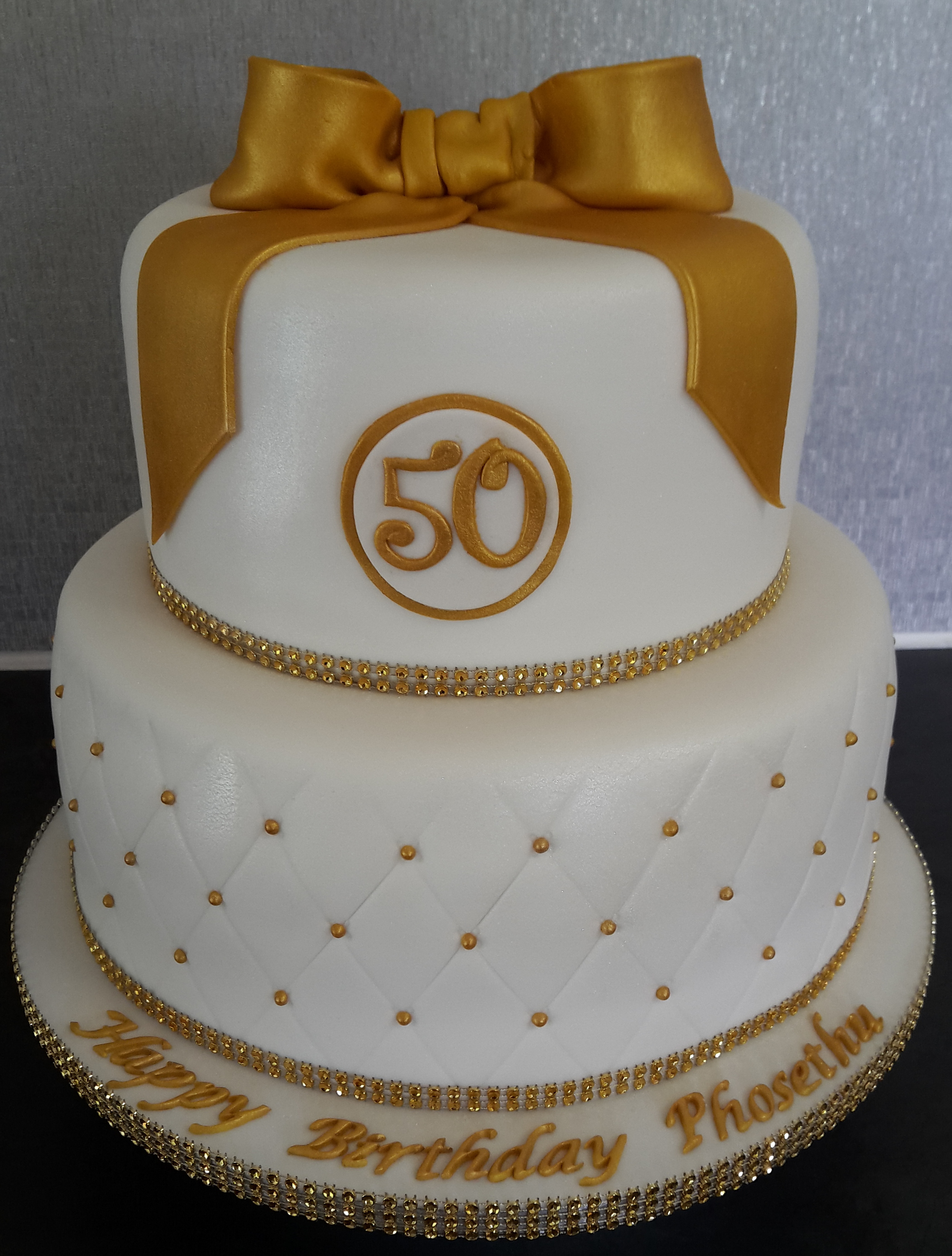 White and Gold 50th Birthday Cake