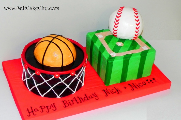 Baseball Football and Basketball Birthday Cake