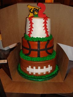 Baseball Football and Basketball Birthday Cake