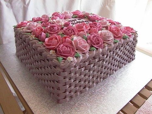 Basketweave Cake with Flowers