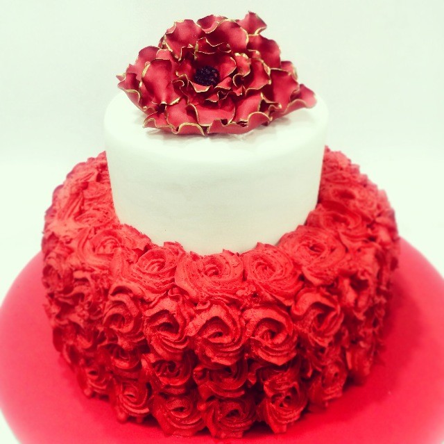 Birthday Cake with Red Roses