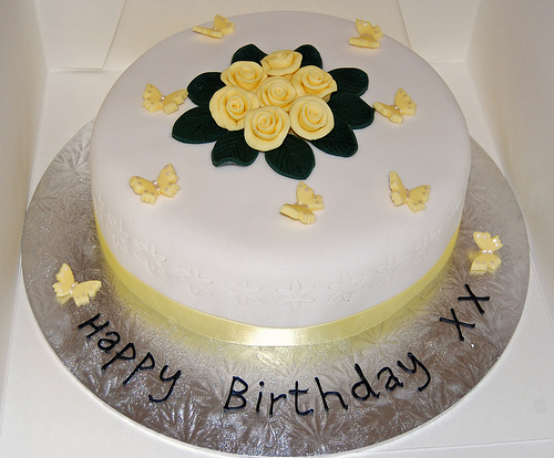 Birthday Cake with Yellow Roses