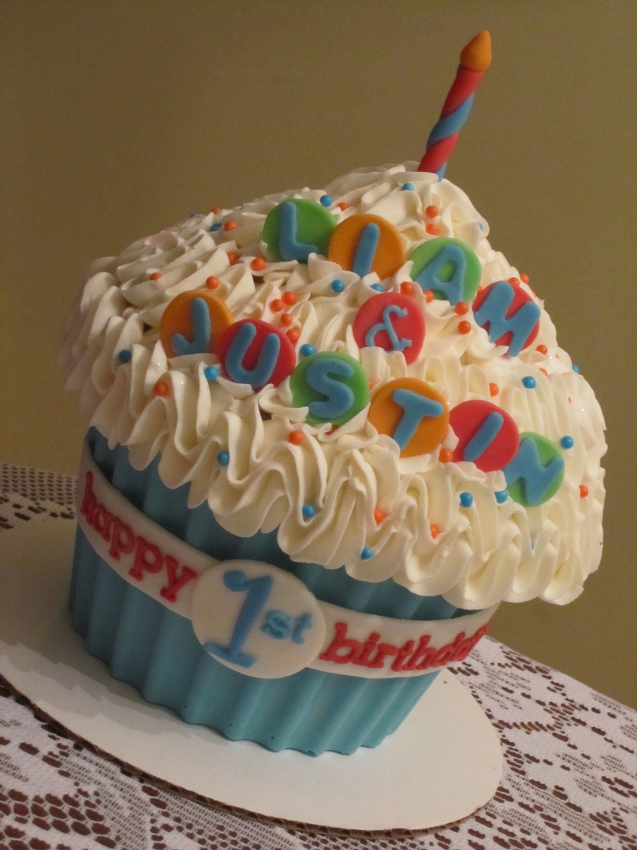 Boys First Birthday Giant Cupcake Cake