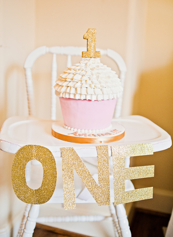 Gold and Pink 1st Birthday Cake