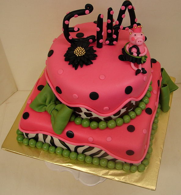 Hot Pink and Black Birthday Cake