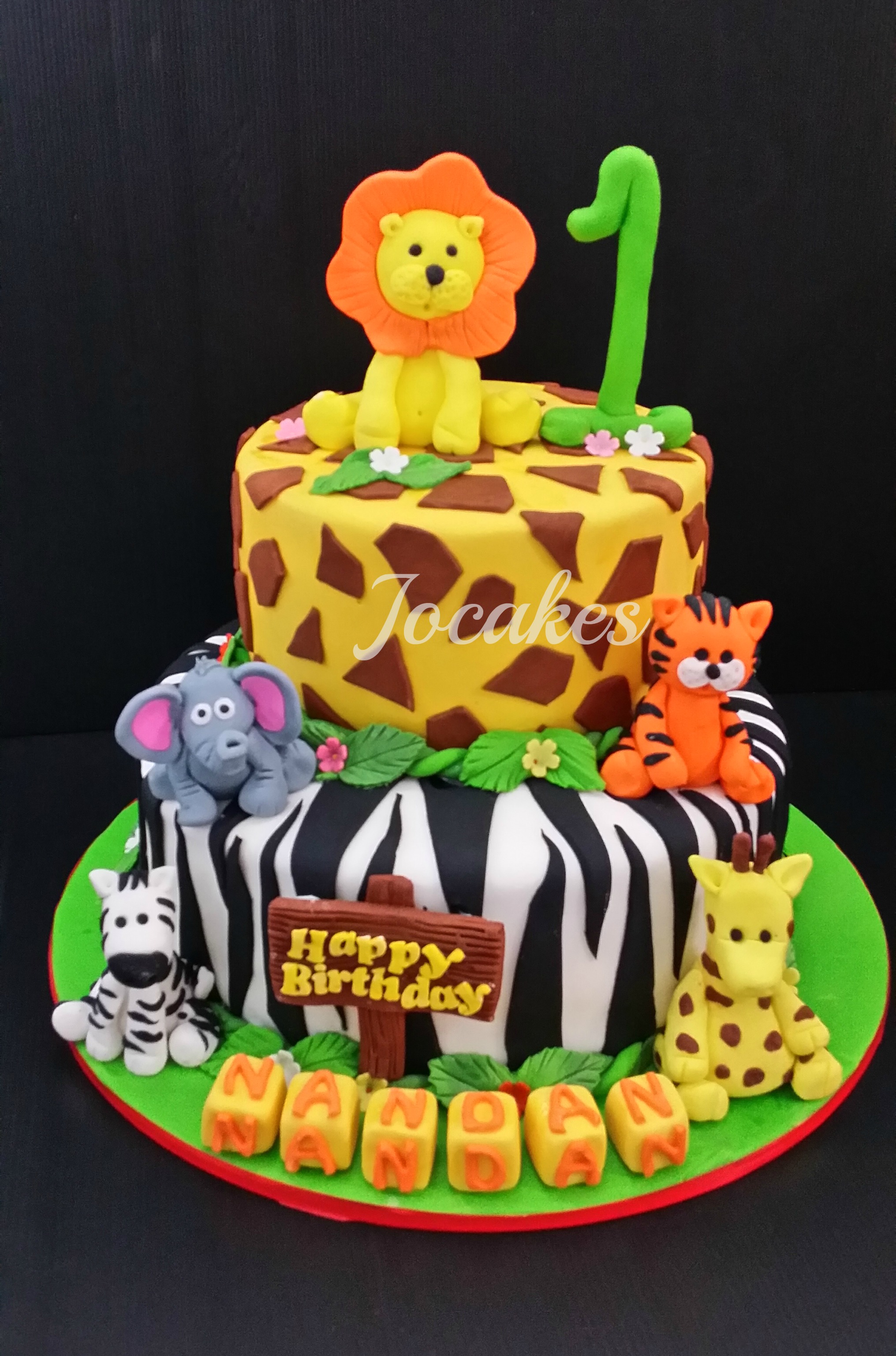 Jungle Animal 1st Birthday Cake