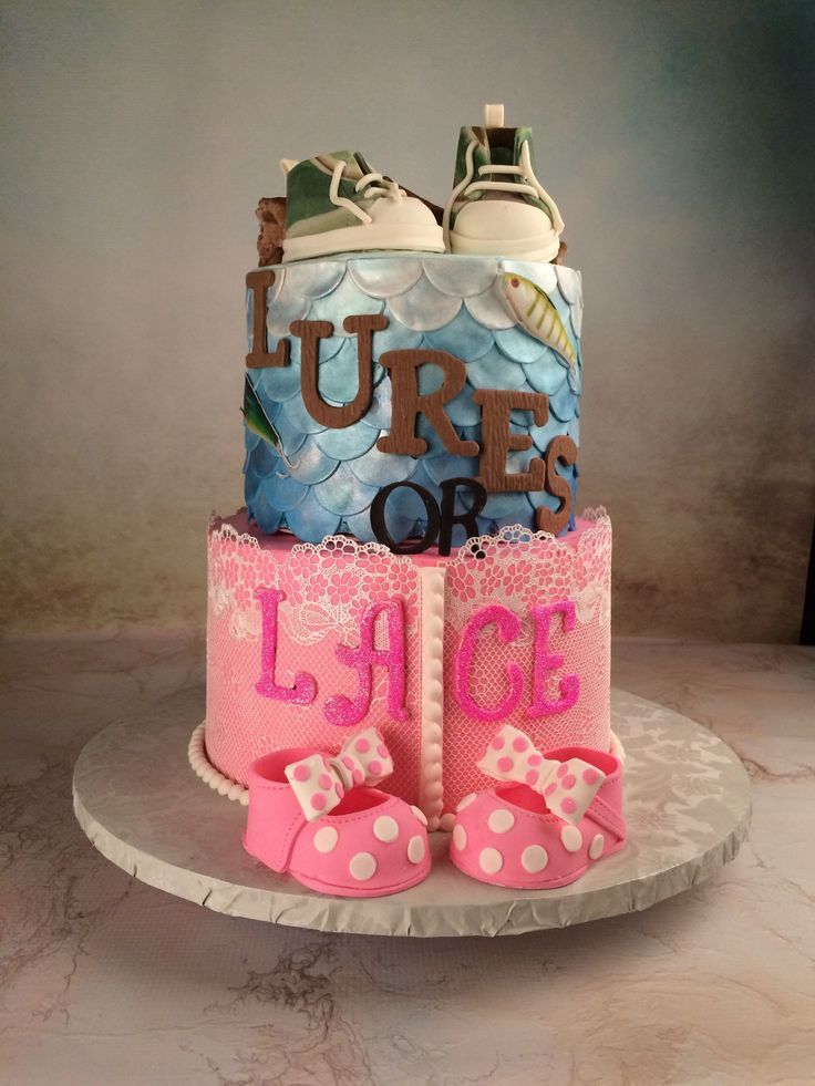 Lures or Lace Gender Reveal Cake