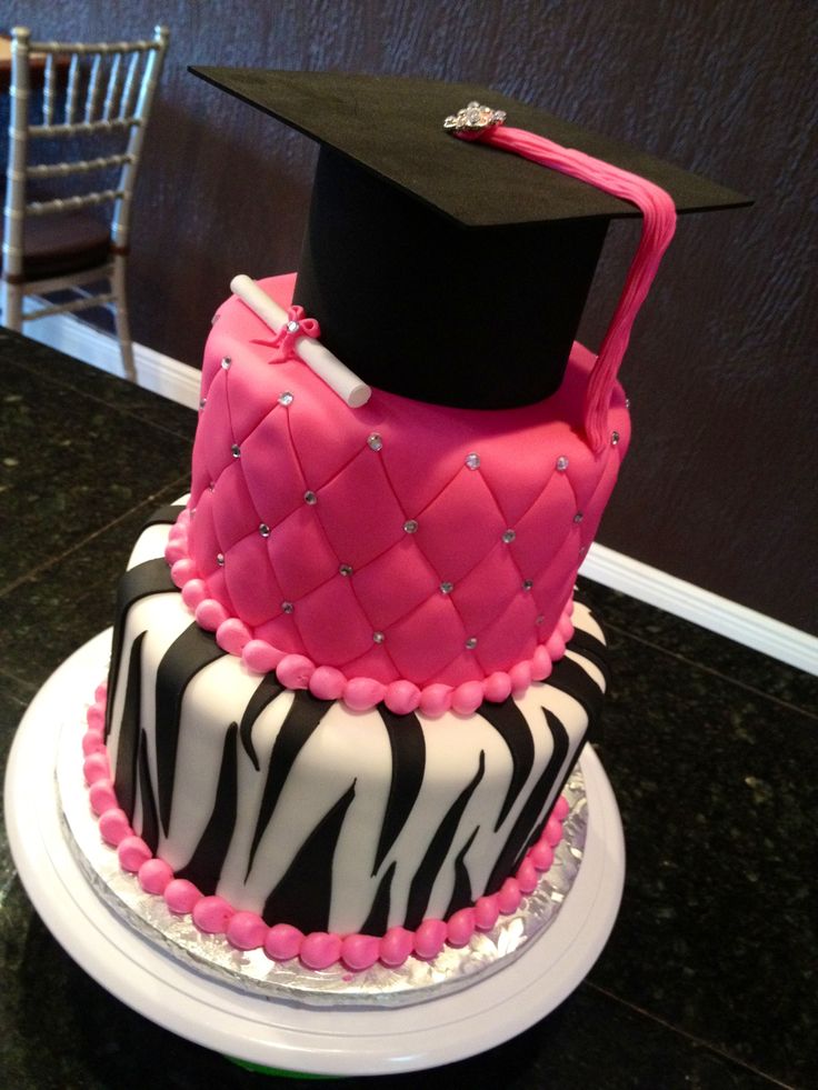 Pink and Black Zebra Graduation Cake