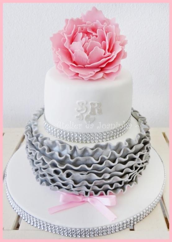 Pink and Silver Wedding Cake