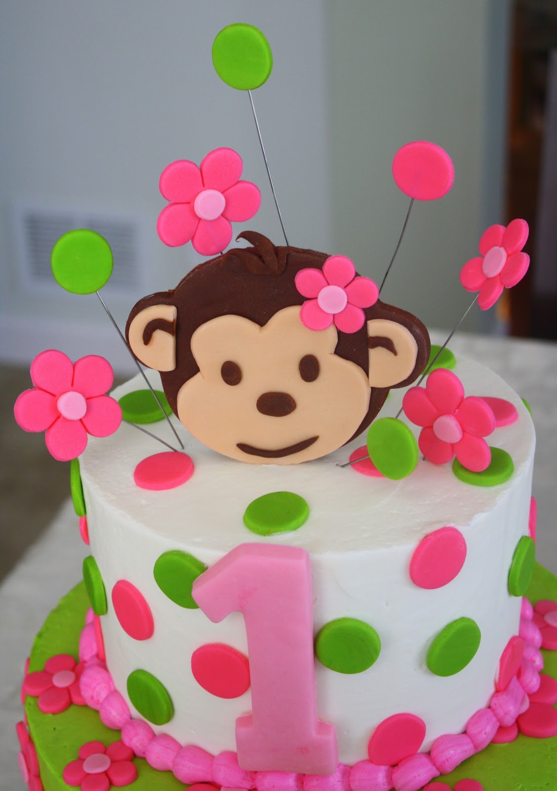 Pink Mod Monkey 1st Birthday Cake