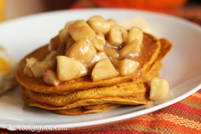 Pumpkin Pancakes with Apple Topping