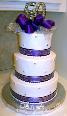 Purple and Silver 50th Birthday Cake