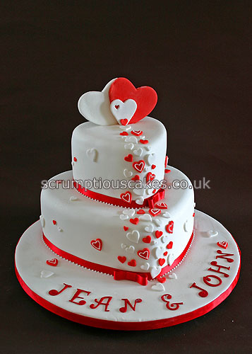 Red and White Heart Wedding Cake