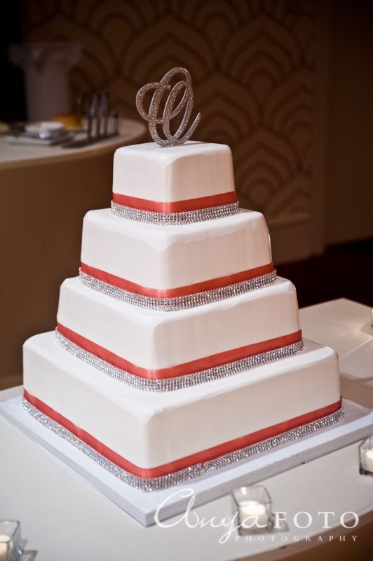 Red and White Square Wedding Cake