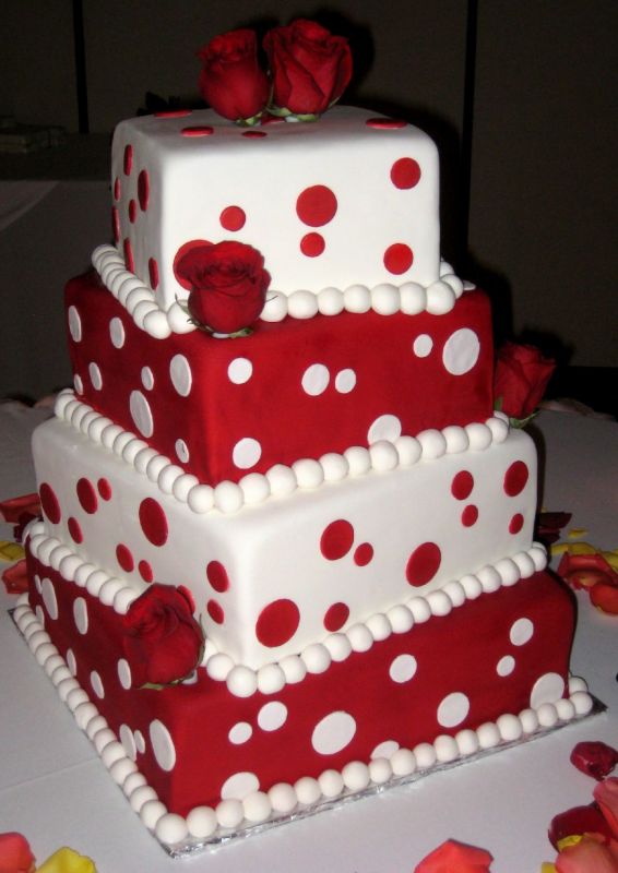 Red and White Square Wedding Cake