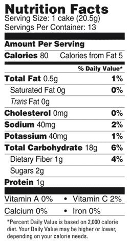 Rice Cake Nutrition Label