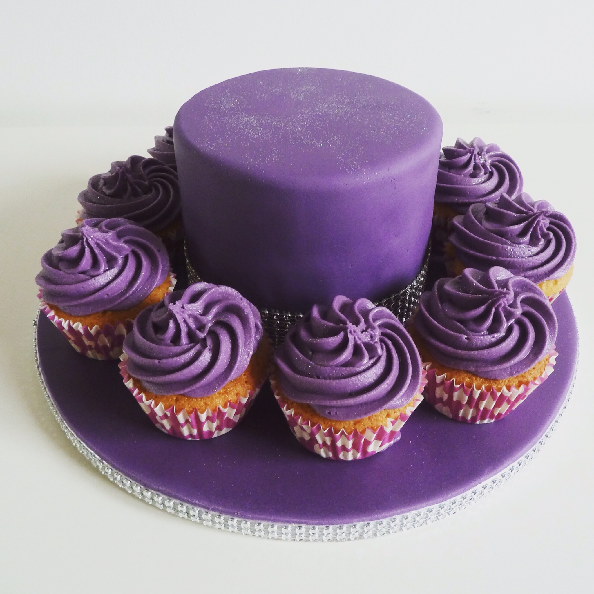 Small Purple Birthday Cake with Cupcakes