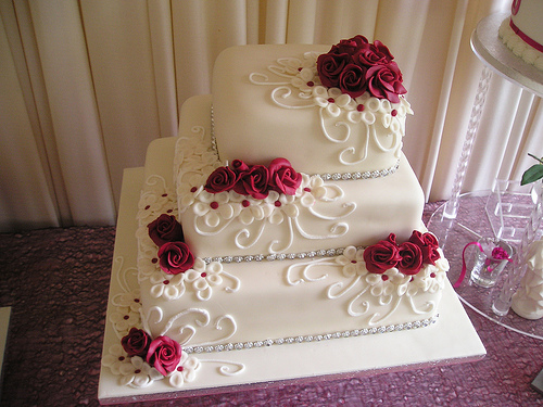 Square Wedding Cake with Red Roses