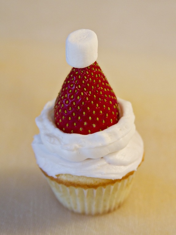 Strawberry Santa Hat Cupcakes