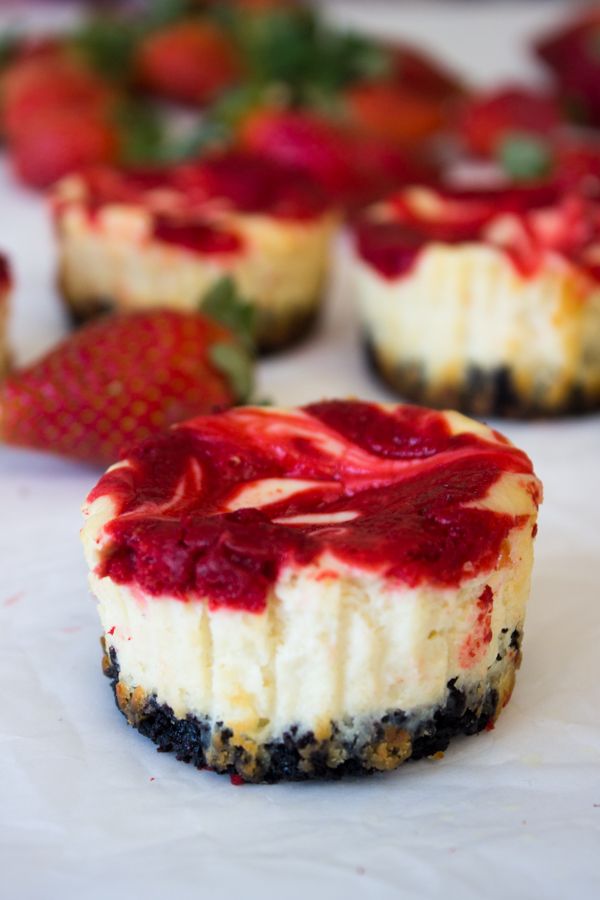 Strawberry Swirl Mini Cheesecakes