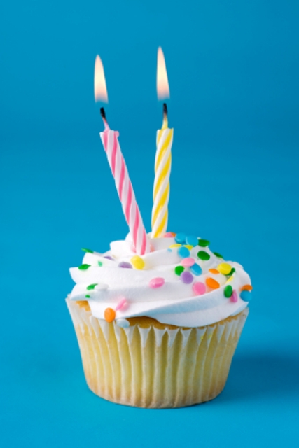 2 Birthday Cupcakes with Candles