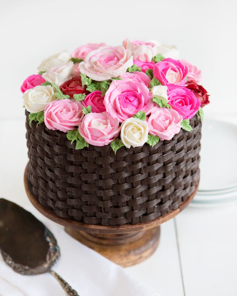 Basketweave Cake with Flowers