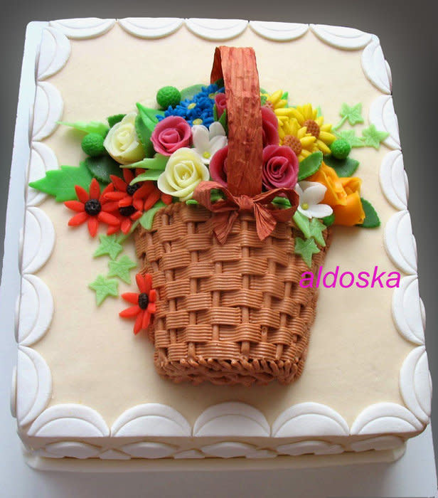 Birthday Cake with Flowers Basket