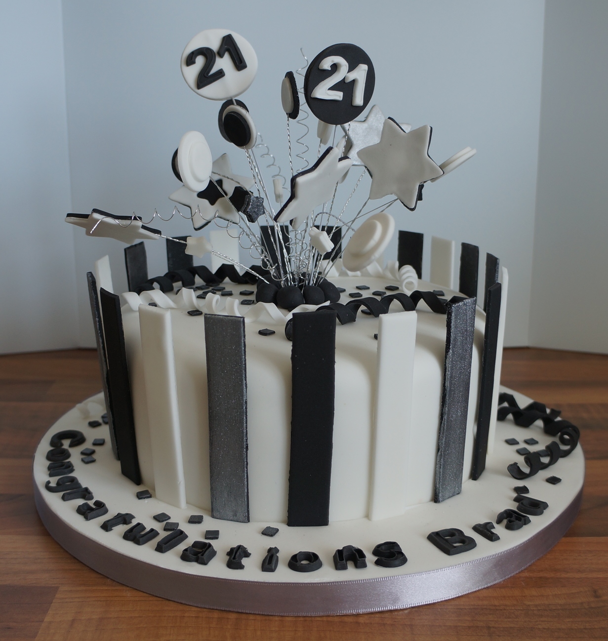 Black and White 21st Birthday Cake