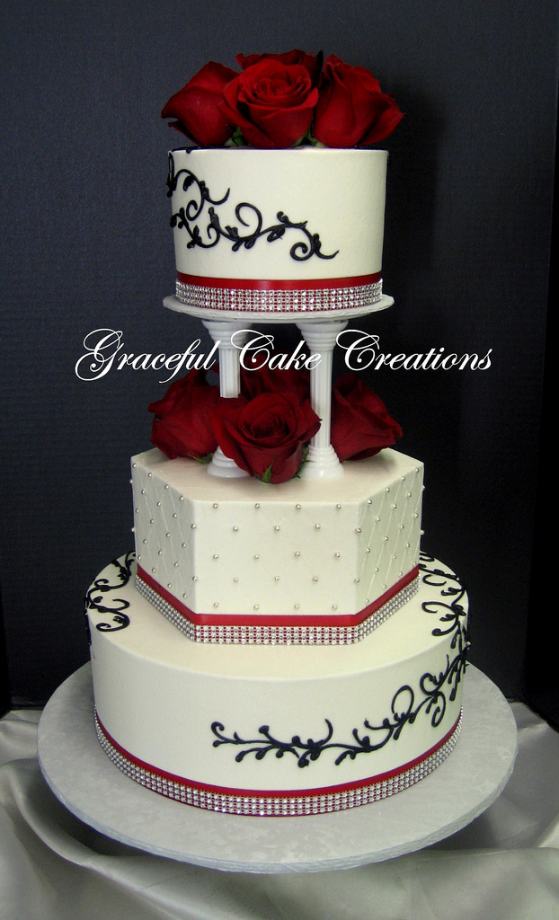 Black Red White and Silver Wedding Cake