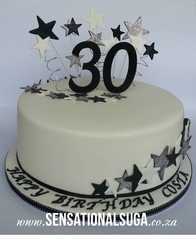 Black White and Silver Birthday Cake