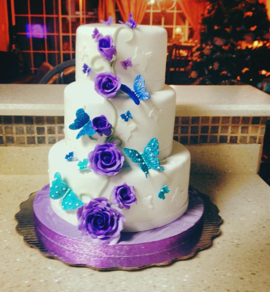 Blue and Purple Quinceanera Cake