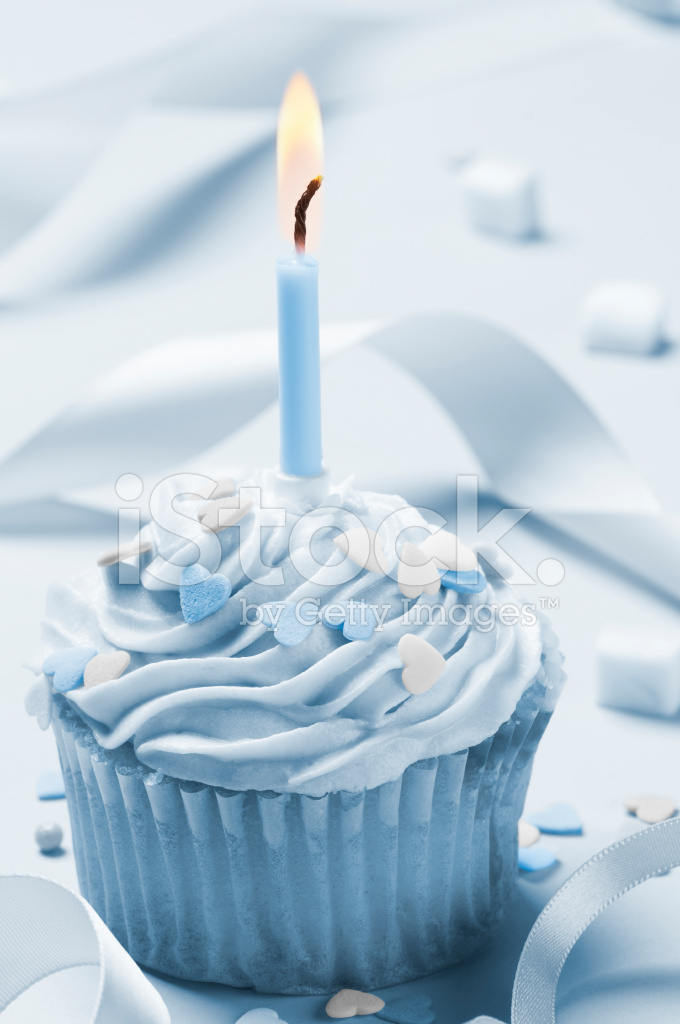 Blue Cupcake with Candle