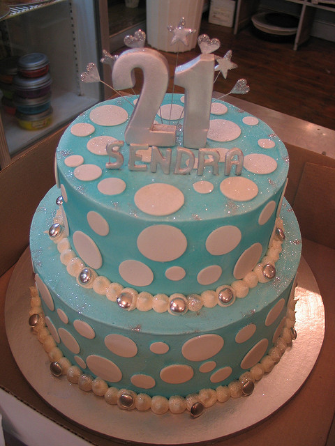 Blue Polka Dots 2 Tier Birthday Cakes