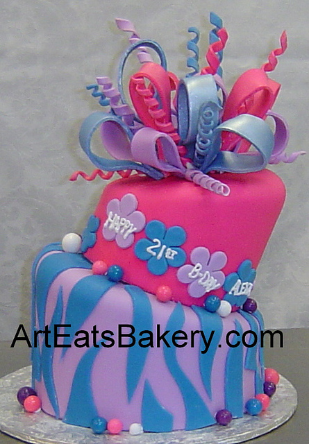 Blue Purple and Pink Birthday Cake