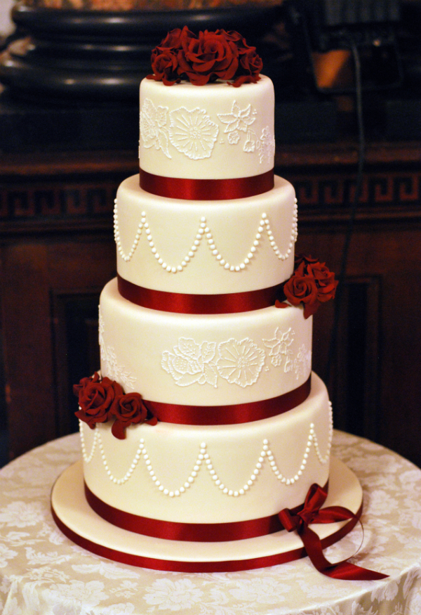 Burgundy and Gold Wedding Cake